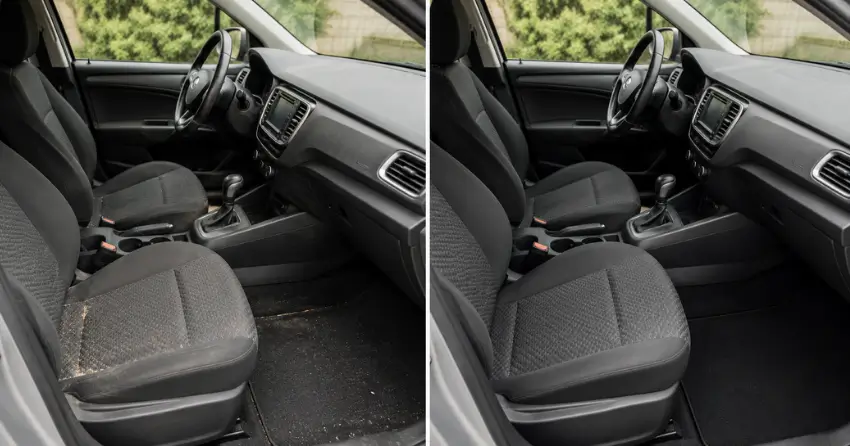 car interior cleaning before and after seats dashboard in Ajax