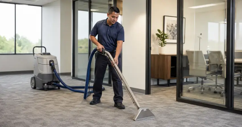 commercial carpet cleaning extraction equipment in office building Ajax