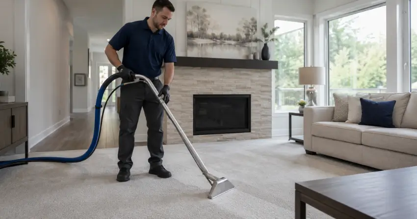 deep carpet cleaning technician using hot water extraction in Ajax
