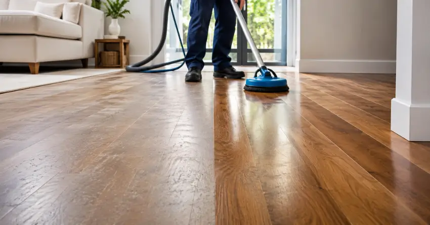 engineered wood floor before and after professional cleaning