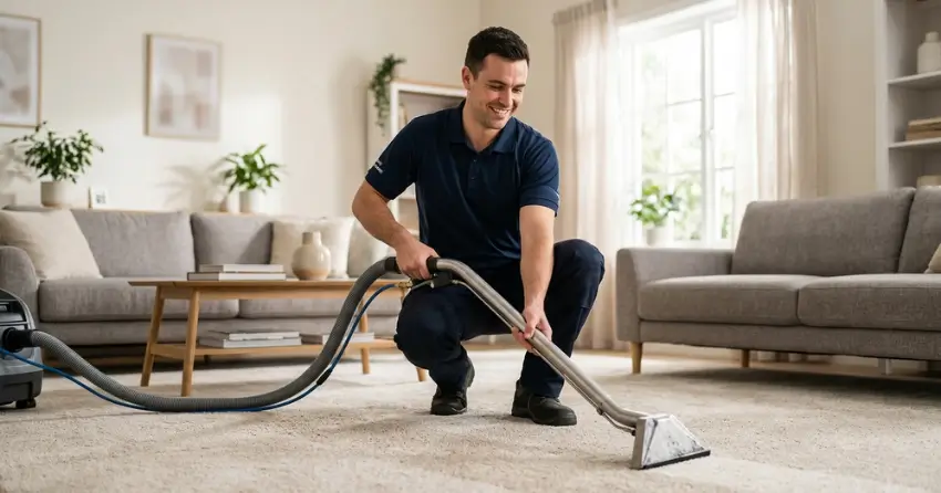 fast-dry carpet cleaning technician working in residential home Clover Ridge, Ajax