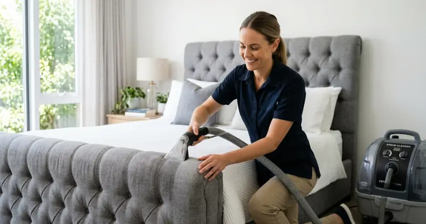 professional headboard cleaning of tufted upholstered panel in Ajax