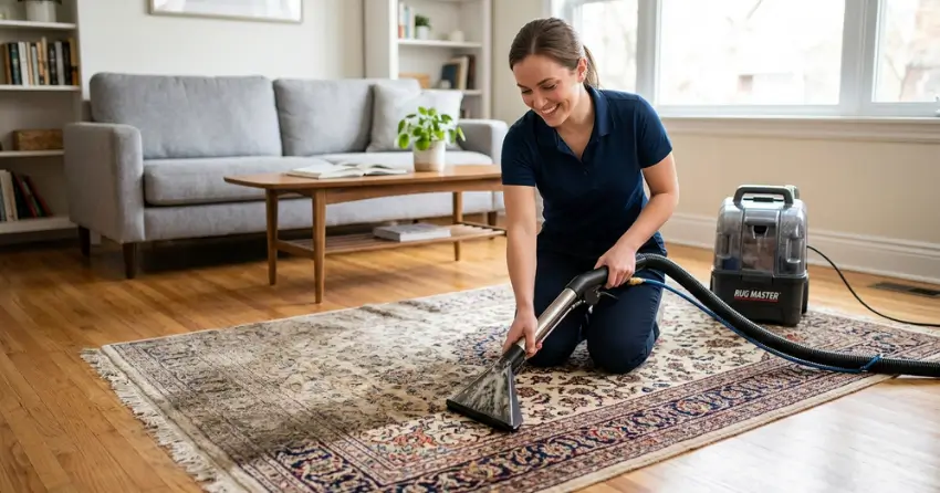 area rug cleaning results before and after in-home service Ajax