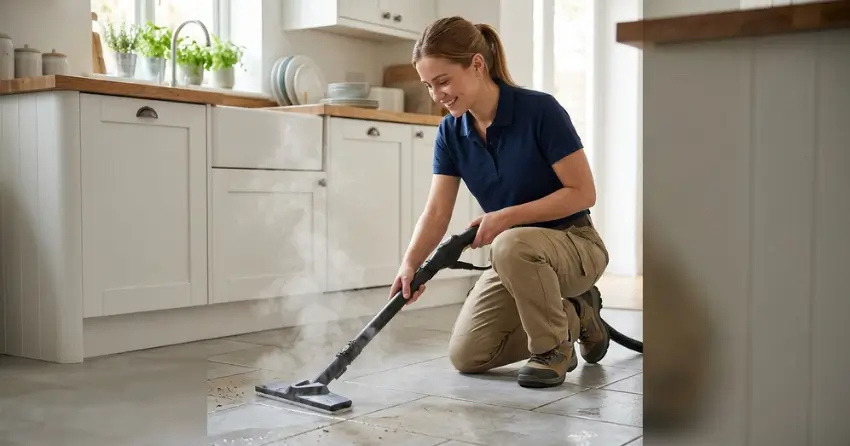 kitchen floor tile and grout cleaning steam extraction service