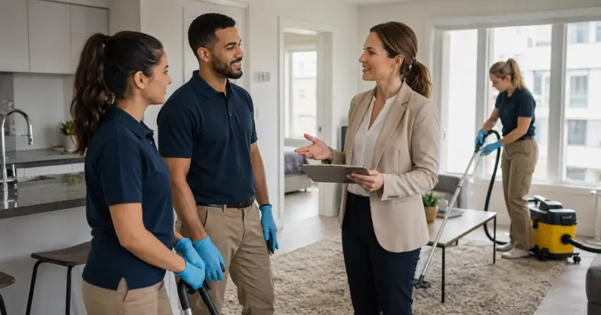 property manager cleaning plans team servicing rental unit in Ajax