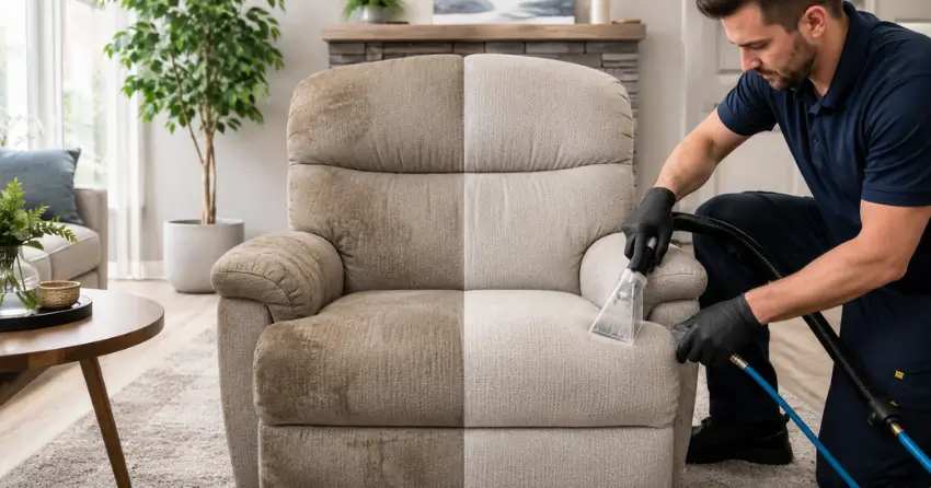 before and after recliner cleaning upholstery treatment in Carruthers Creek, Ajax
