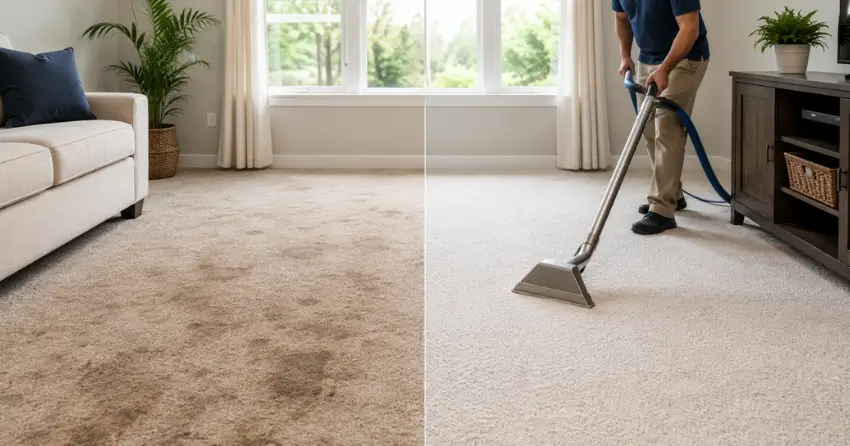 before and after residential carpet cleaning in Ajax