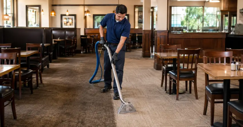 before and after commercial carpet cleaning in restaurant local area