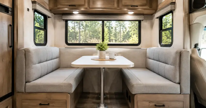 clean RV dinette and upholstery after interior cleaning