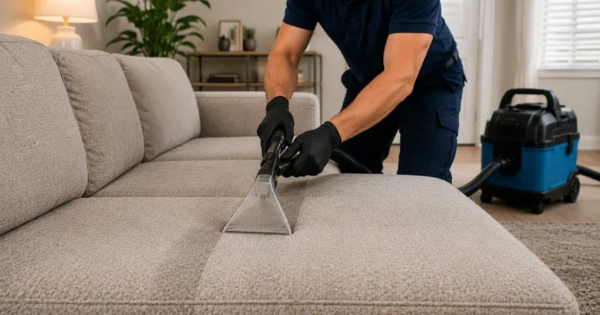 hot water extraction on a fabric sectional sofa