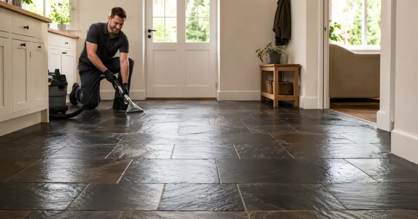 restored slate floor after professional cleaning in Carruthers Creek, Ajax