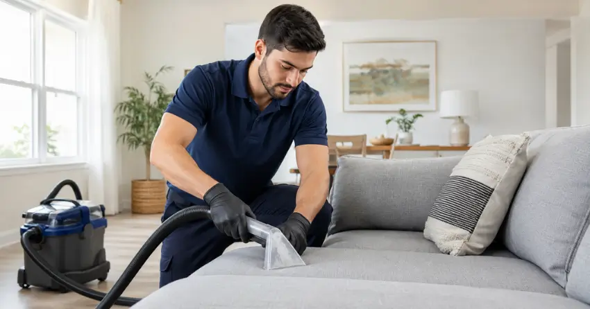 Sofa Cleaning Applecroft, Ajax technician treating upholstery fabric