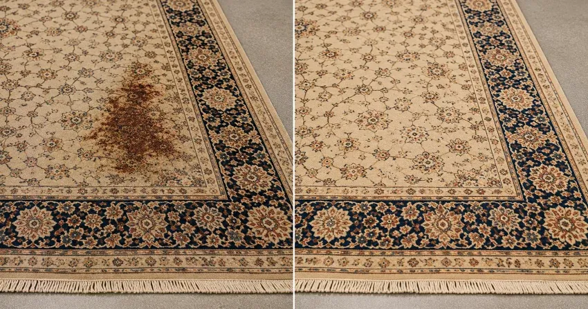 before and after rug stain removal result in Ajax