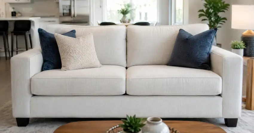 sanitized fabric sofa in Ajax home after steam treatment