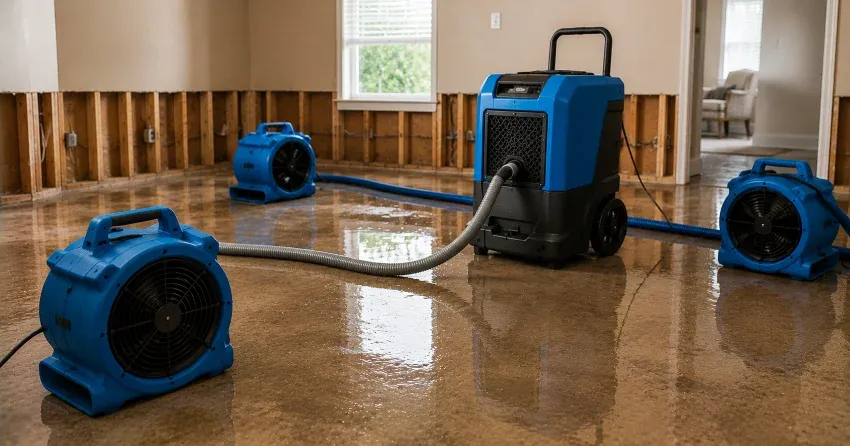 water damage restoration drying equipment setup in Carruthers Creek, Ajax