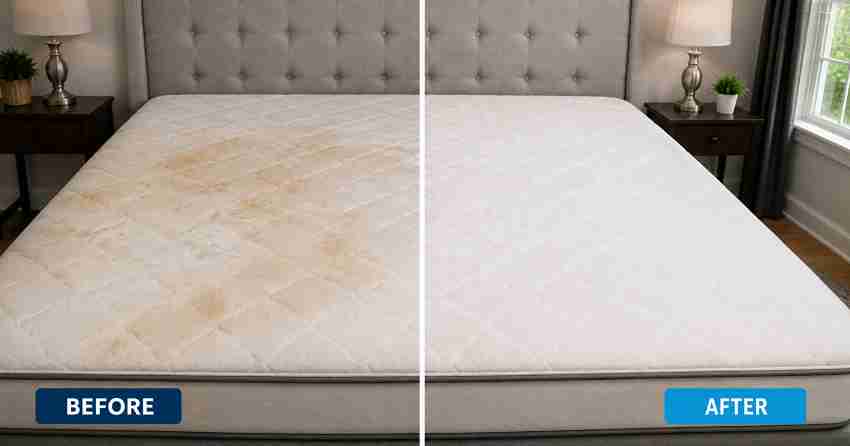 before and after mattress stain removal treatment