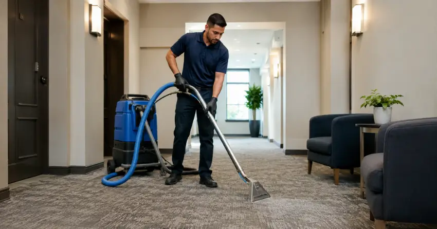 carpet cleaning extraction equipment used in apartment building common areas