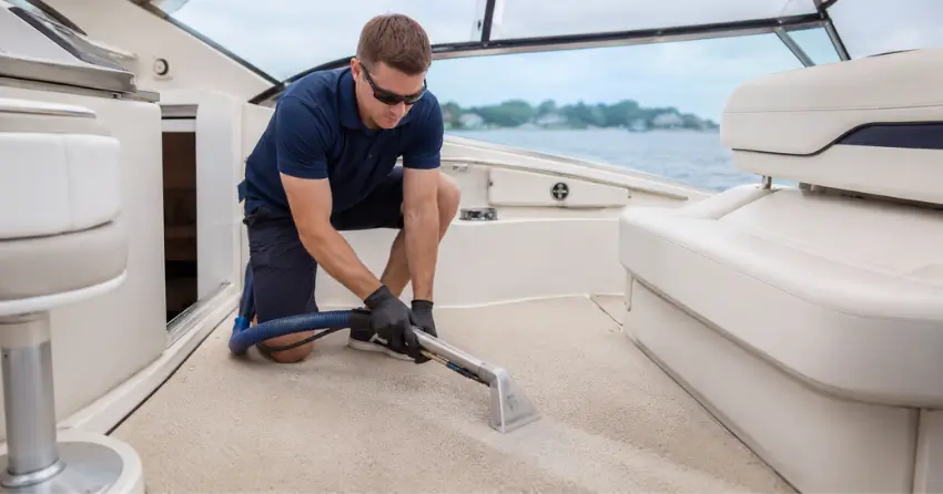 boat carpet cleaning hot water extraction process on marine vessel