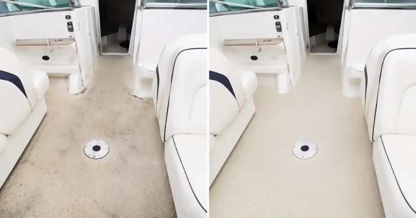 before and after boat carpet cleaning marine vessel interior