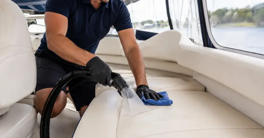 boat upholstery cleaning vinyl and canvas treatment on marine vessel interior