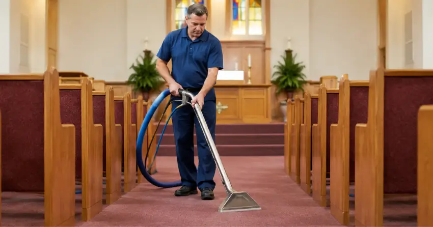 church carpet cleaning hot water extraction along sanctuary aisle Ajax