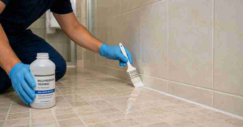 mold prevention treatment coating applied to grout surface