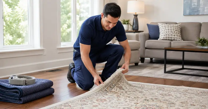 rug inspection before off-site rug cleaning pick-up