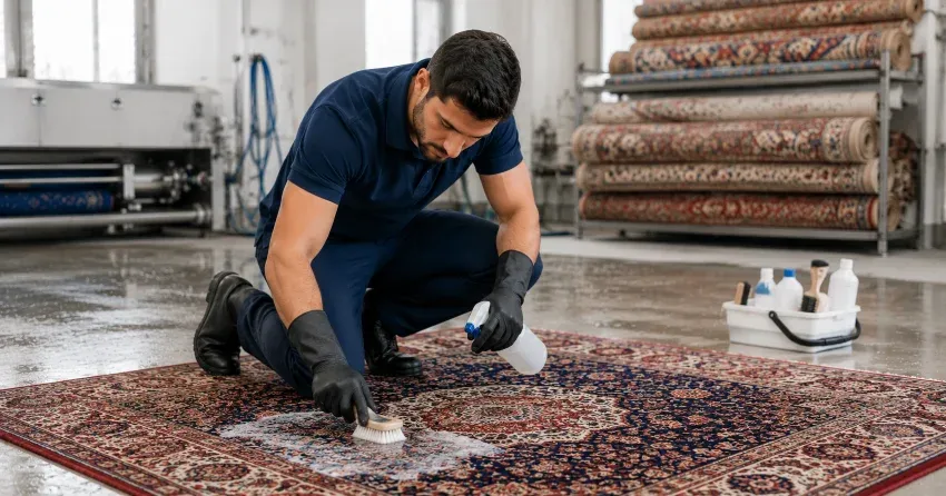 Persian rug stain removal treatment in progress Ajax