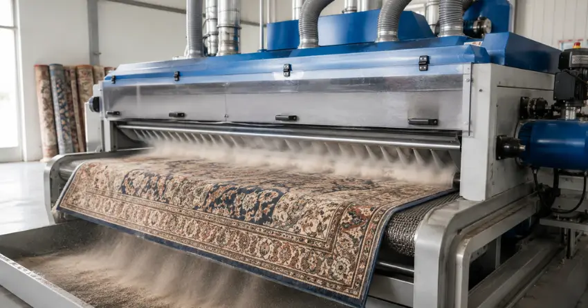 rug dust extraction professional equipment at work
