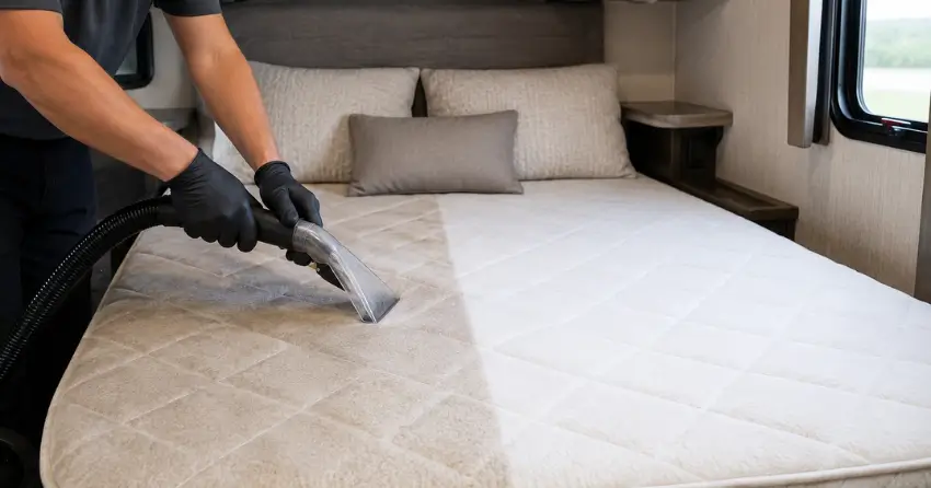 before and after RV mattress sanitizing treatment