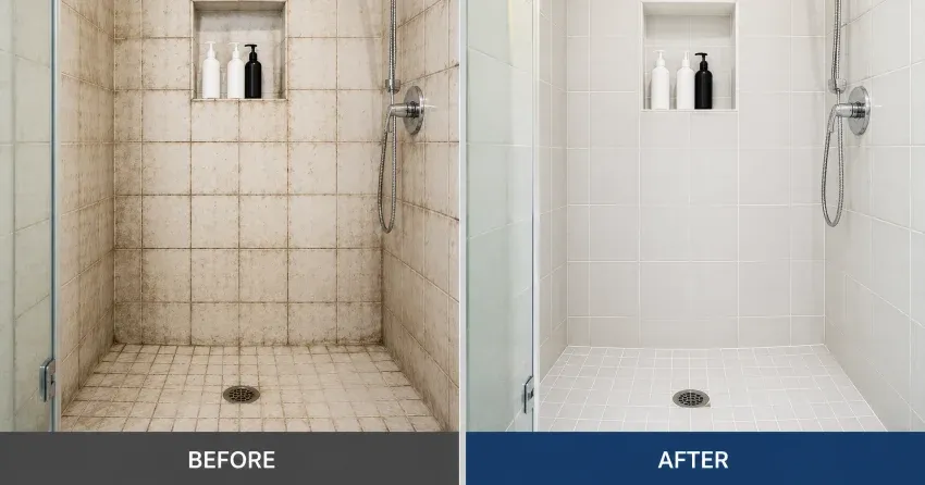 before and after shower tile cleaning Ajax result