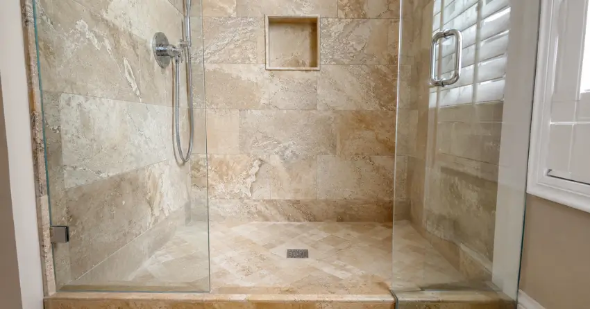 clean polished stone shower floor and walls in Ajax