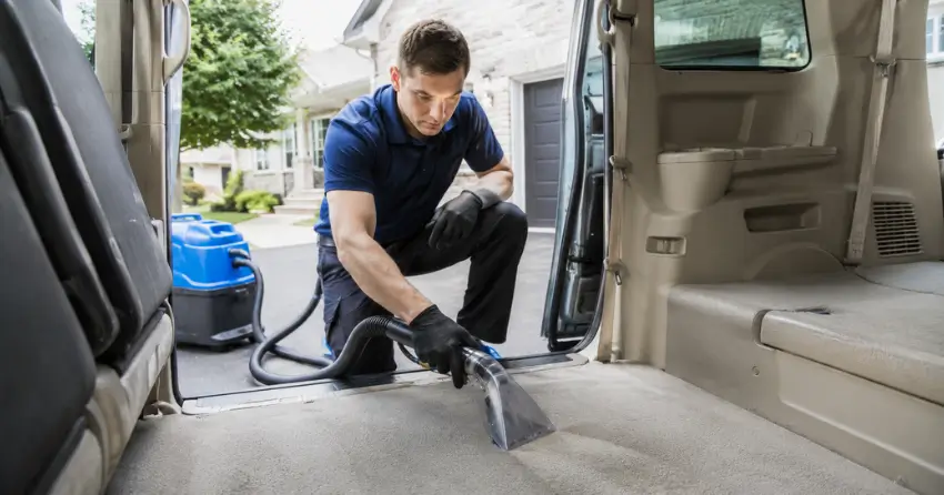 van interior cleaning technician extracting carpet stains in Applecroft, Ajax