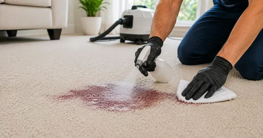 professional wine stain removal treatment on carpet in Audley North, Ajax